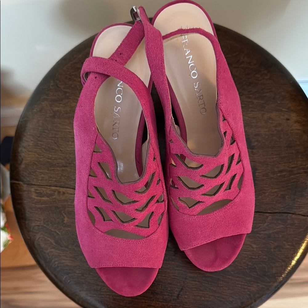 Franco Sarto Pink Sandals with Slingback Design and Intricate Cut-Outs